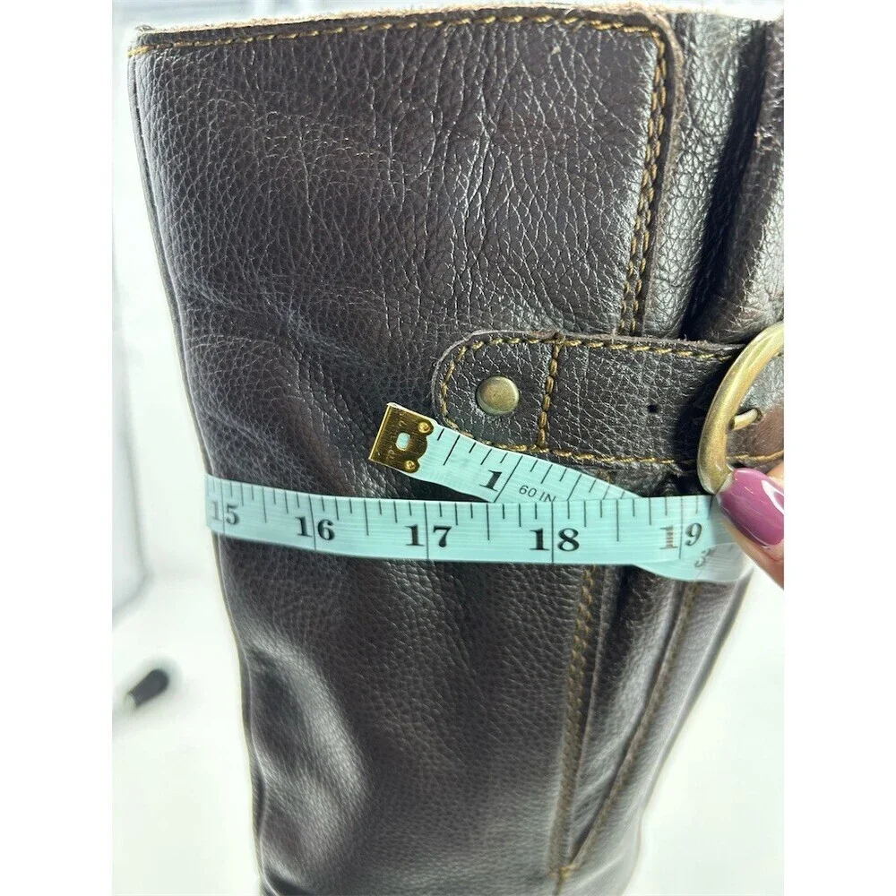 B.O.C. Brown Knee High Riding Boots Buckle Full Zip Round Toe Size 8 Wide Calf